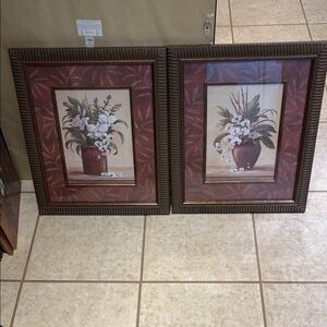 Floral Art Print Set with Brown Frames